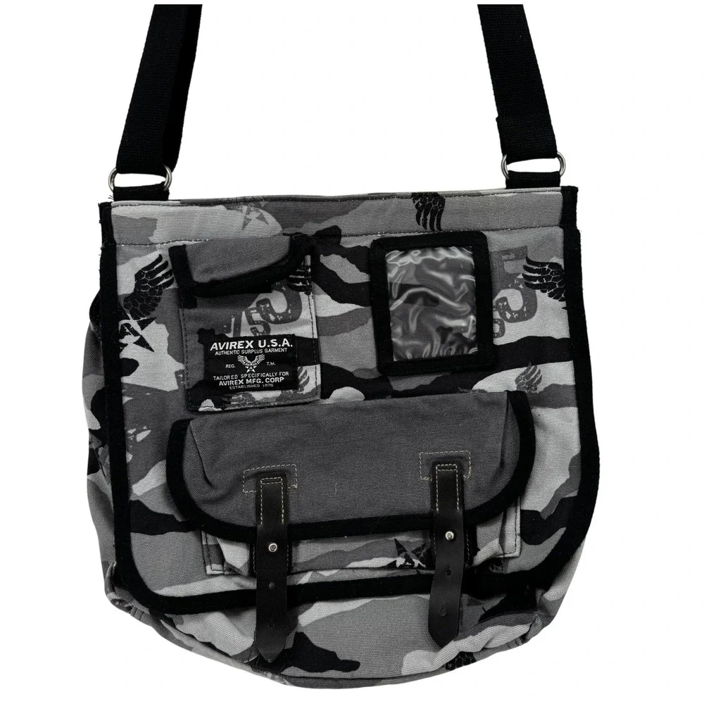 Vintage Avirex‎ USA Grey Camo Square Messenger Bag Canvas Crossbody Gorpcore